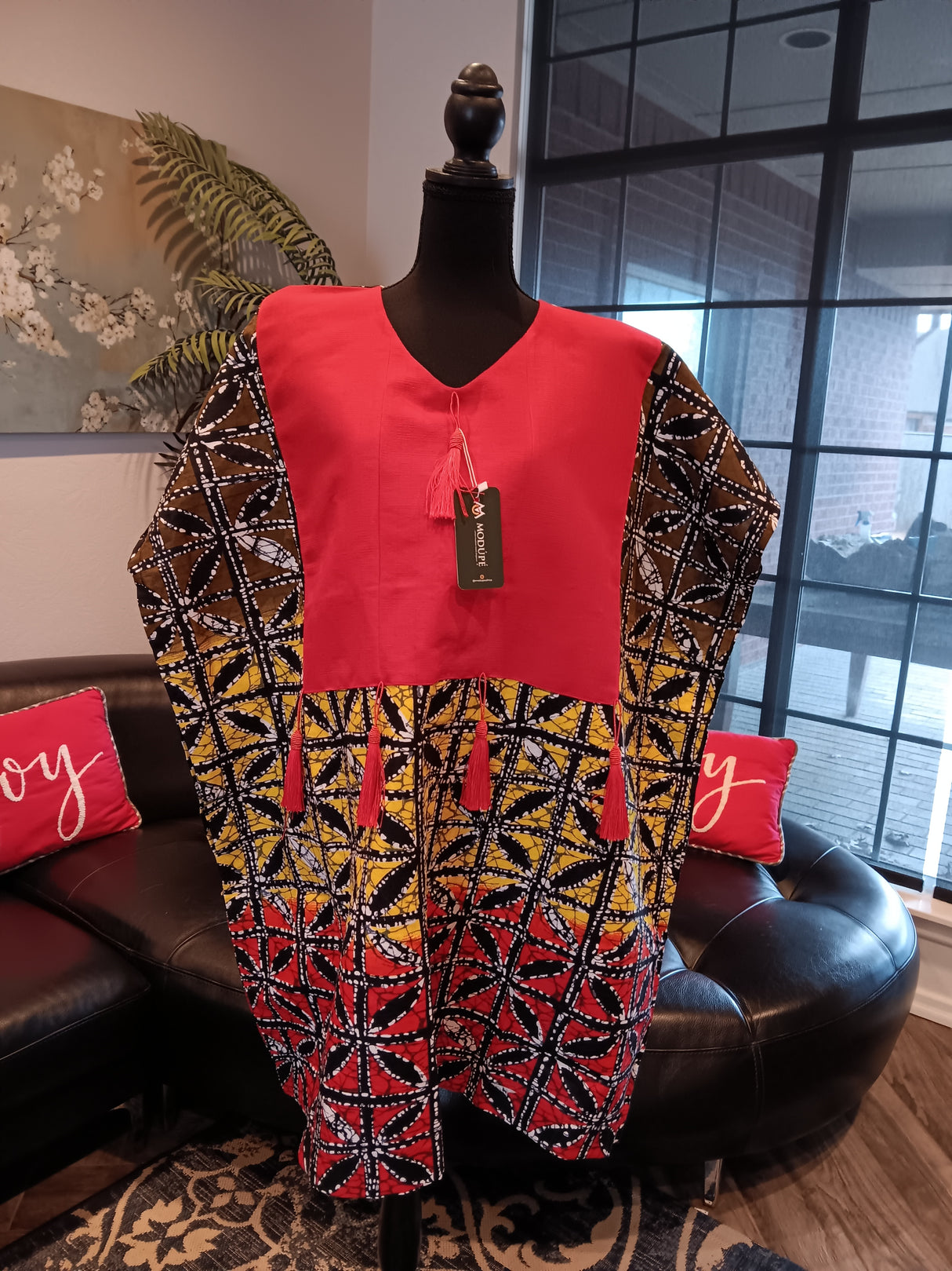 Short Multicoloured Ankara and Aso Oke Dress with Tassel and Pocket Detail